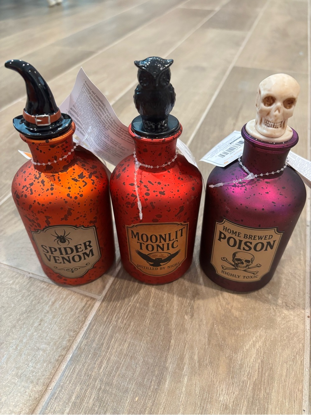 Halloween Spider Venom, Moonlit Tonic, Home Brewed Poison Bottles Lighted